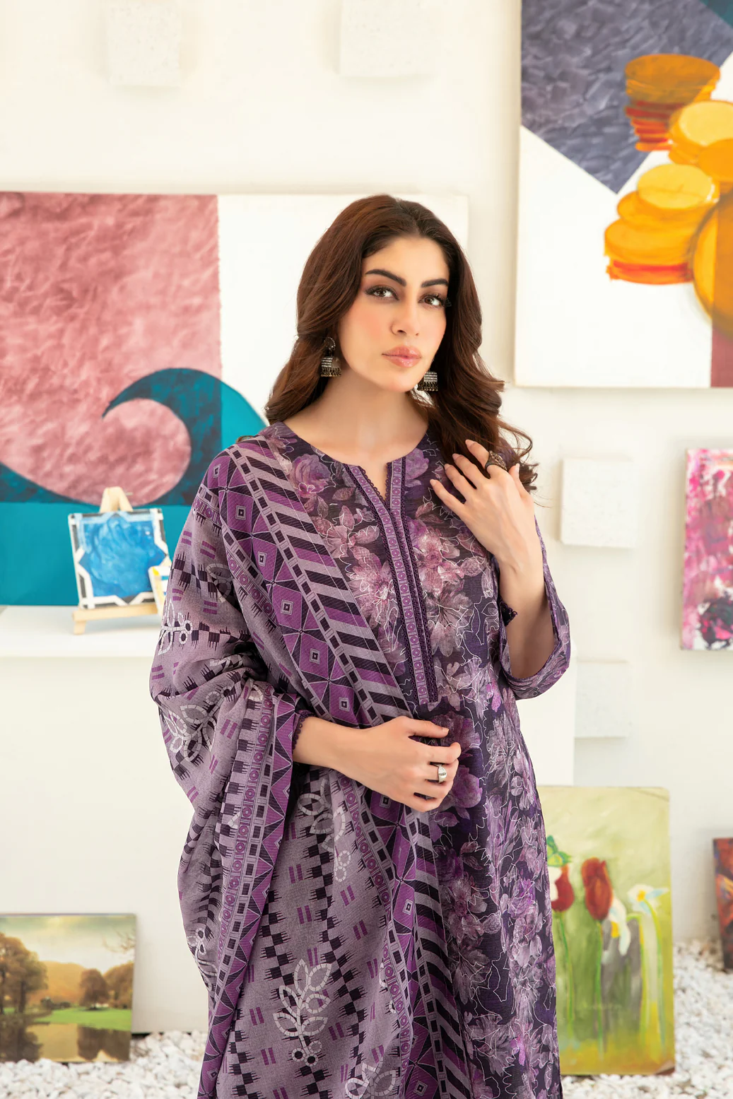 Qalaa 3pcs Stitched Printed Chamki Lawn [D-3624] - Image 3