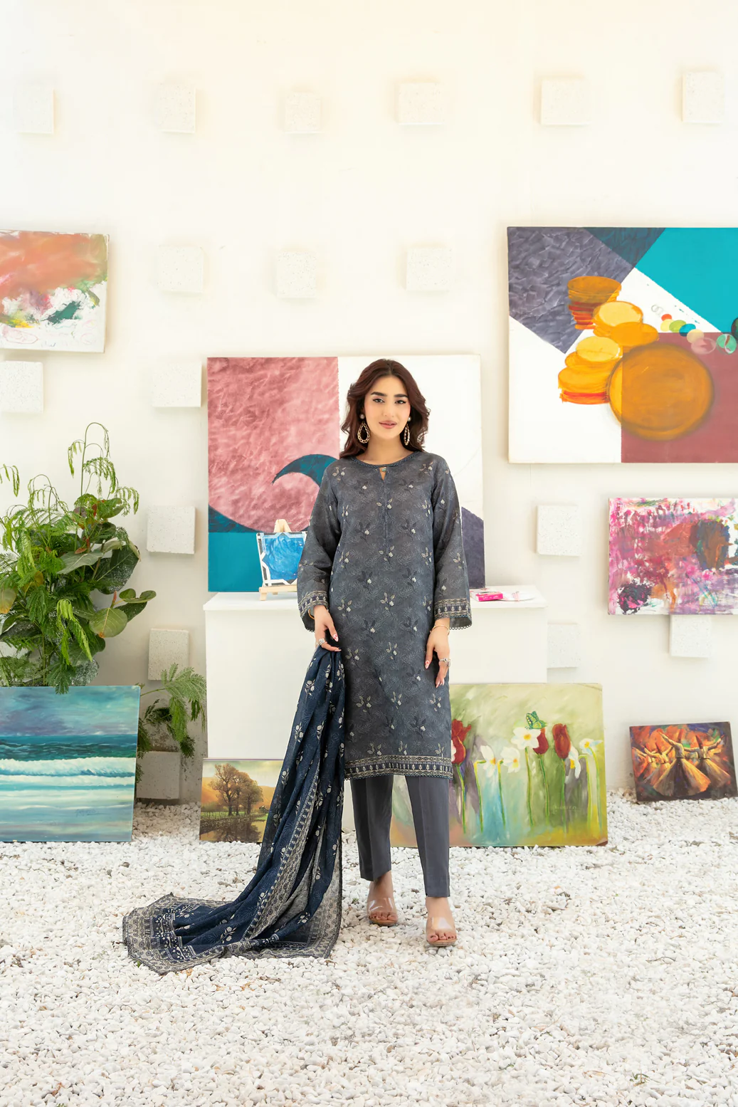 Qalaa 3pcs Stitched Printed Chamki Lawn [D-3625]