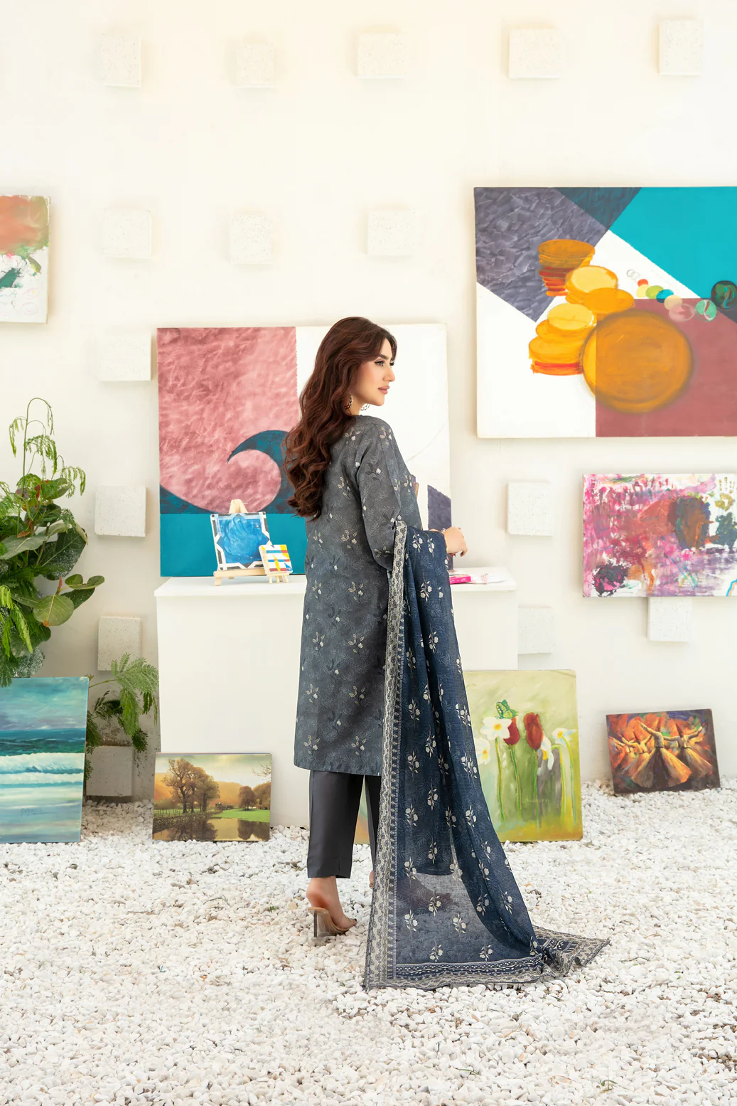 Qalaa 3pcs Stitched Printed Chamki Lawn [D-3625] - Image 2
