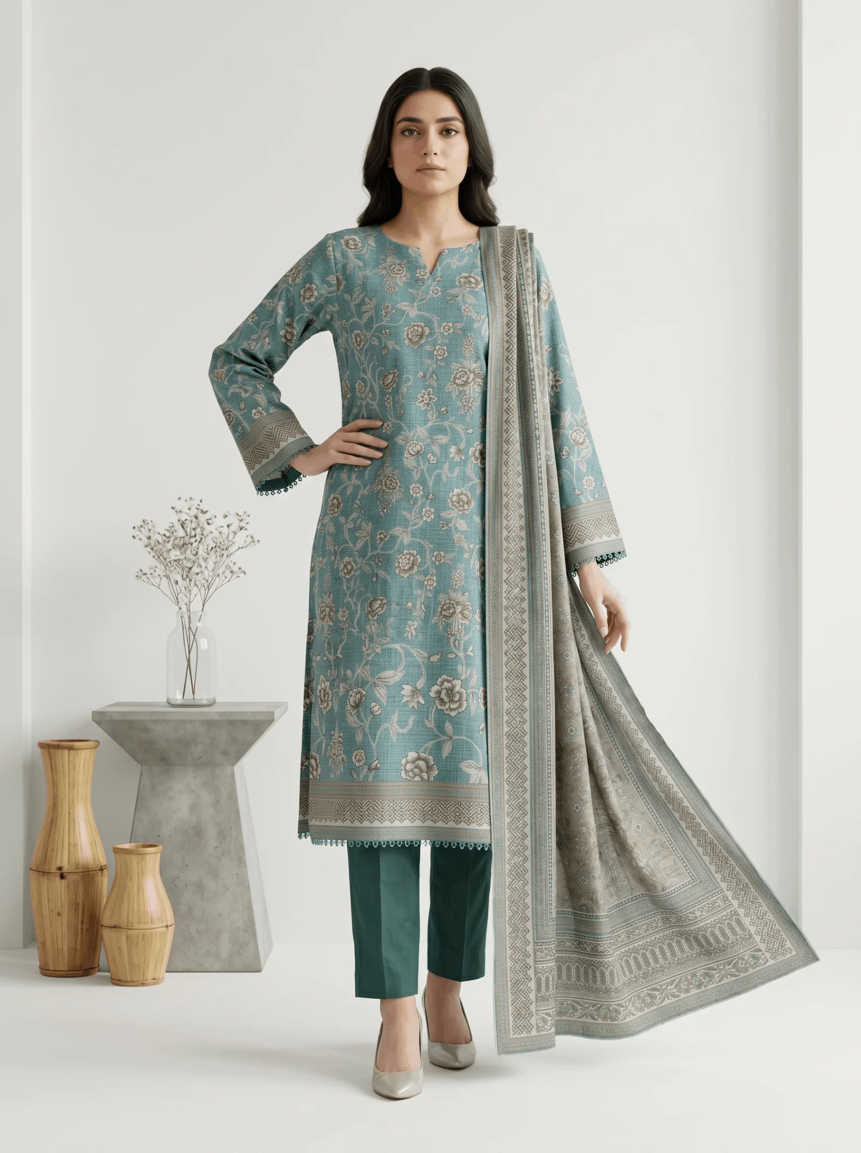 Evana 3pcs Stitched Printed Lawn [D-3690]