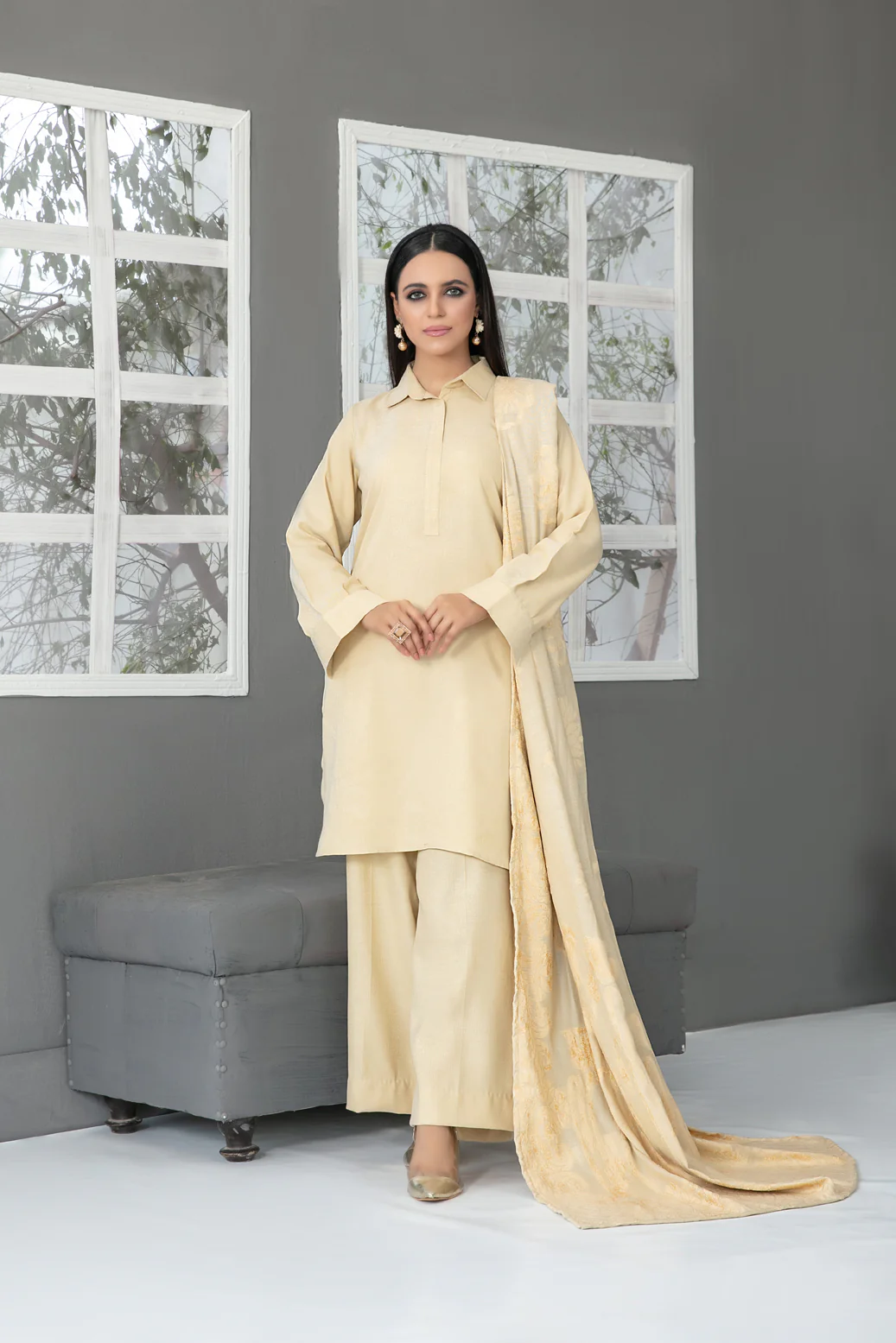 Eladari 3pcs Stitched Exclusive Solid Leather Peach [D-3856]