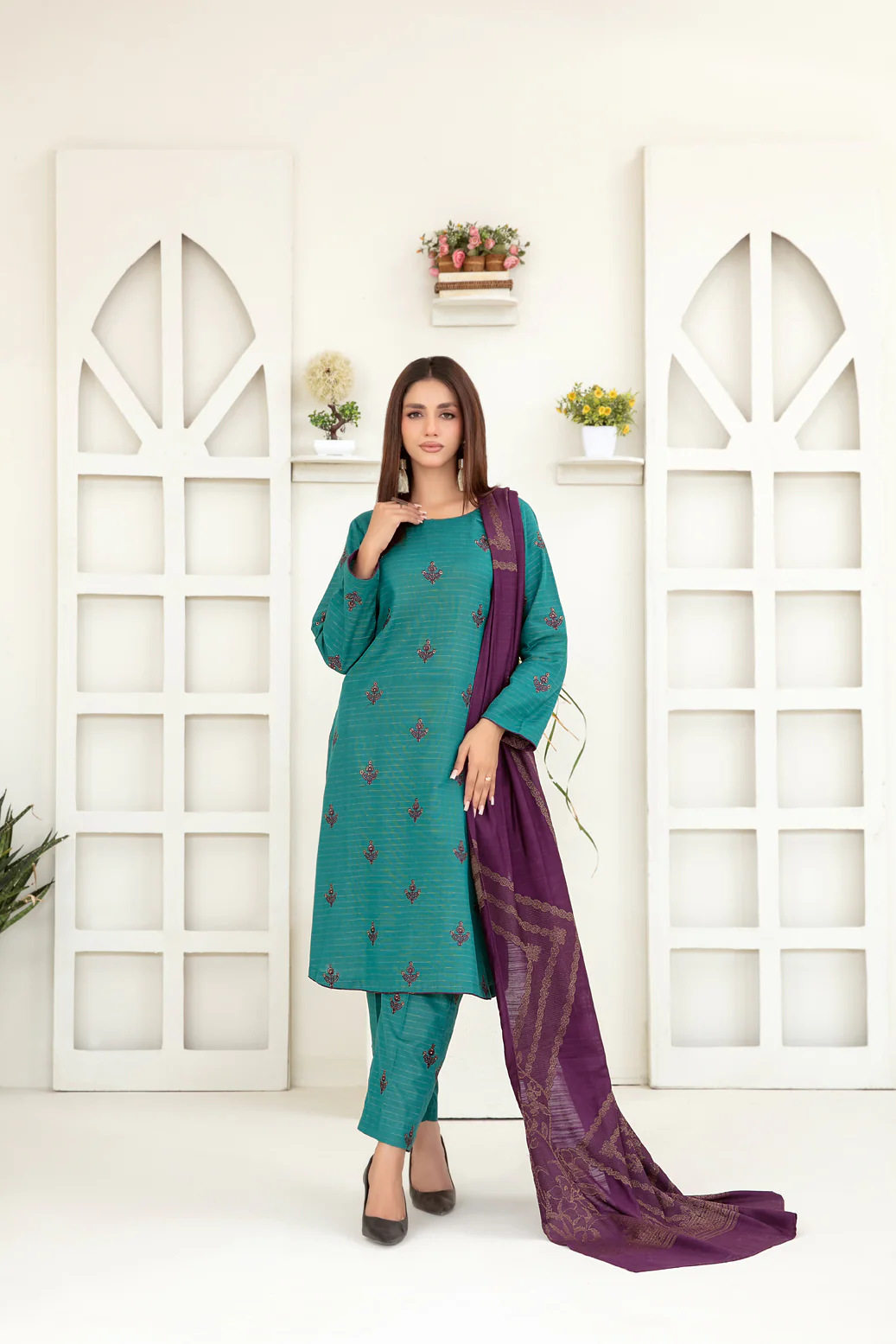 Megara 3pcs Stitched Fancy Emb Khaddar [D-3860]