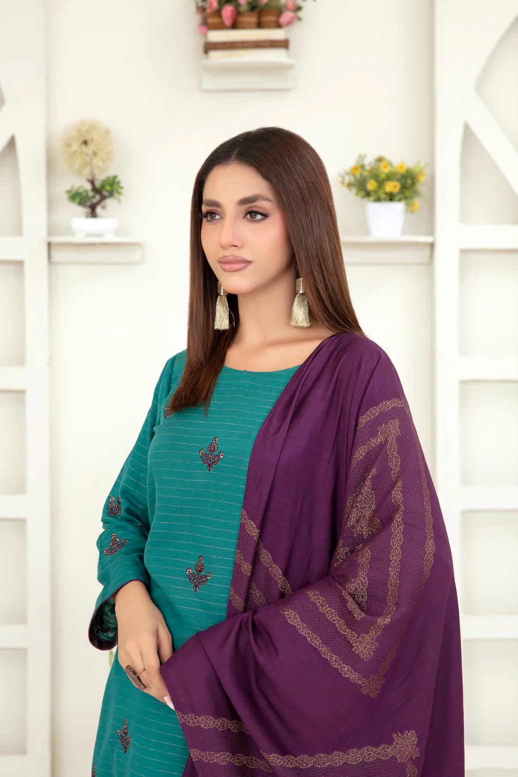 Megara 3pcs Stitched Fancy Emb Khaddar [D-3860] - Image 3