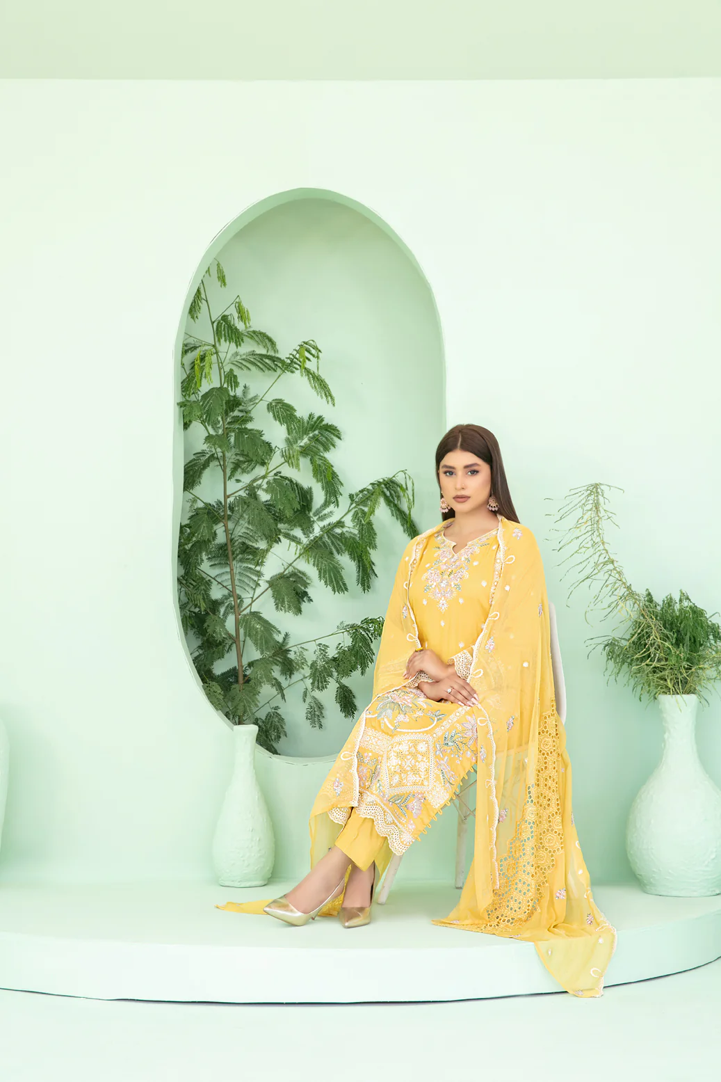 Sihana 3pcs Stitched Embroidered Staple [D-3912] - Image 3