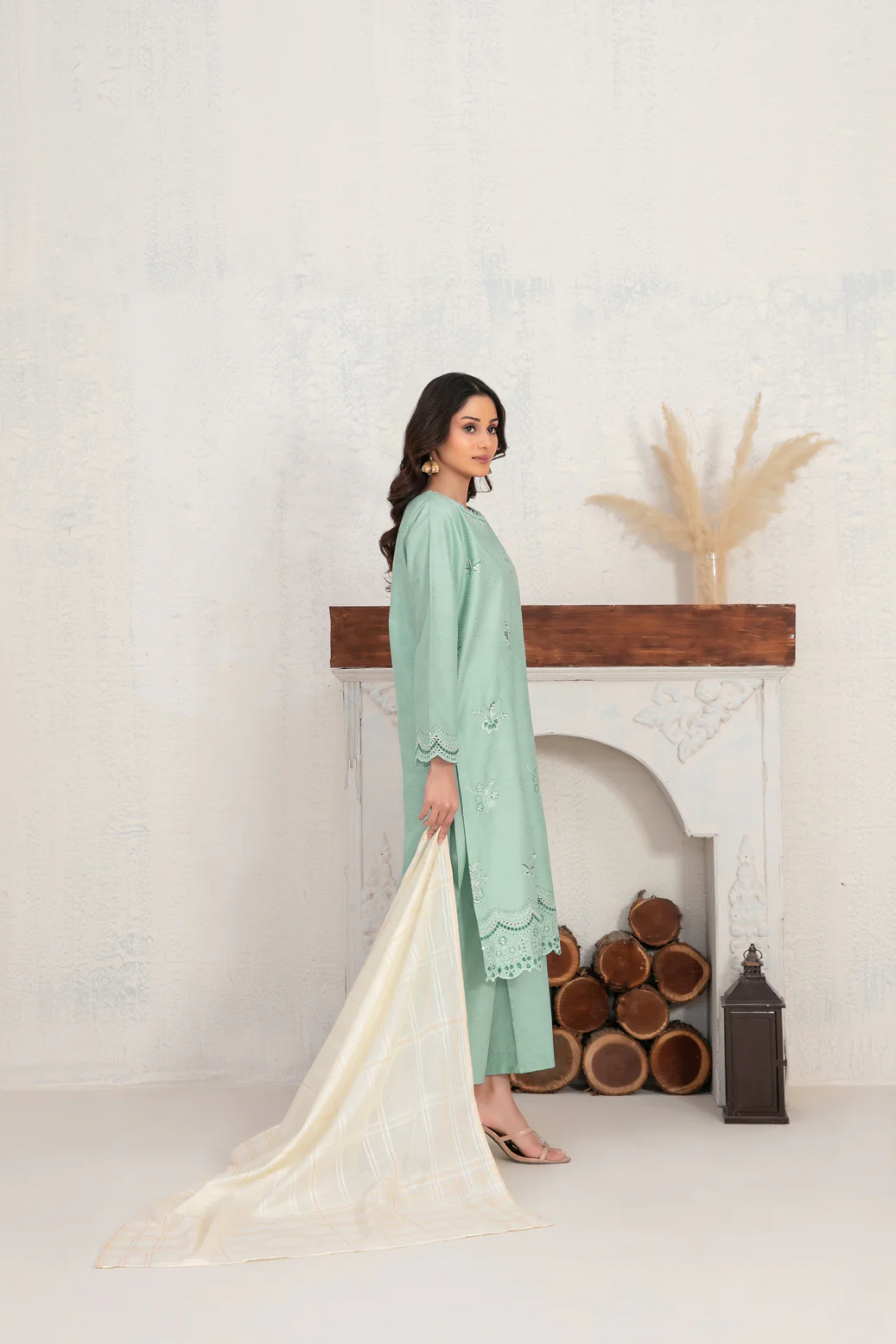 Selah 3pcs Semi-Stitched Emb Jacquard Cotton [D-4017] - Image 2