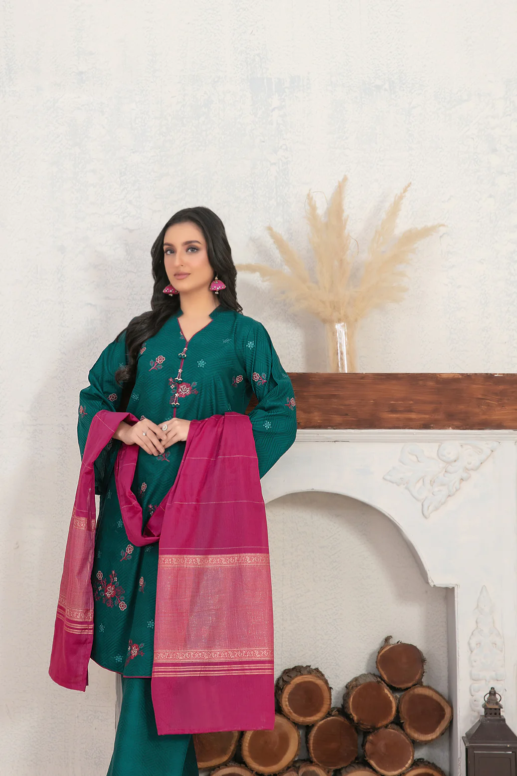 Selah 3pcs Stitched Emb Jacquard Cotton [D-4019] - Image 3