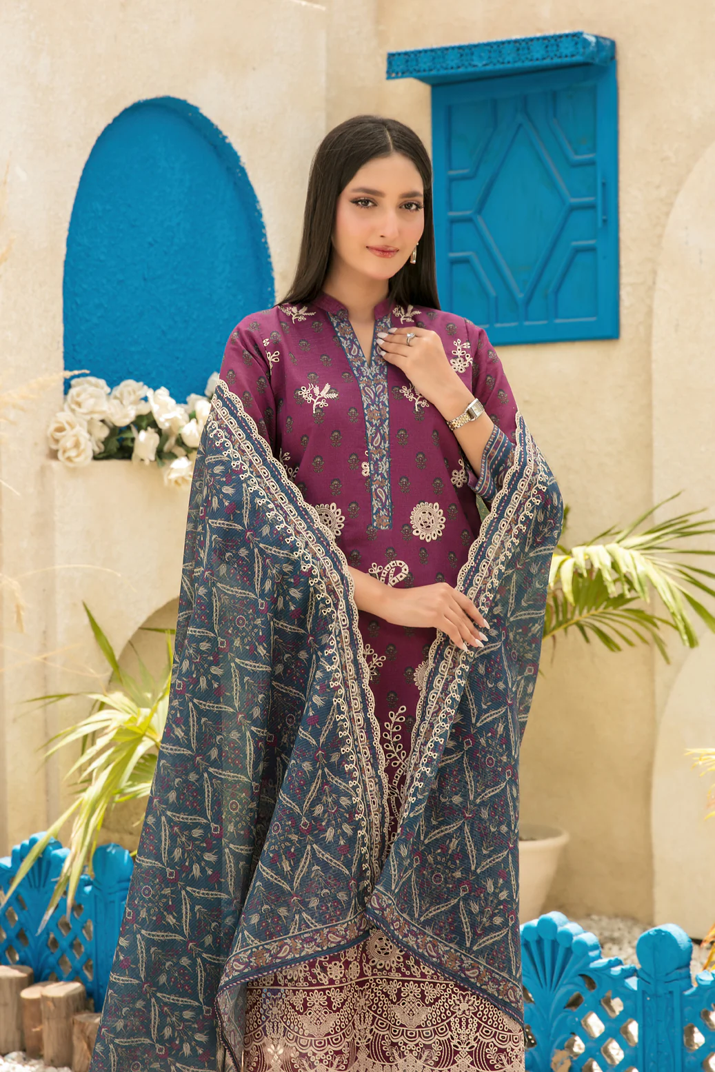Neel 3pcs Un-Stitched EmbPrinted Lawn [D-4122] - Image 3