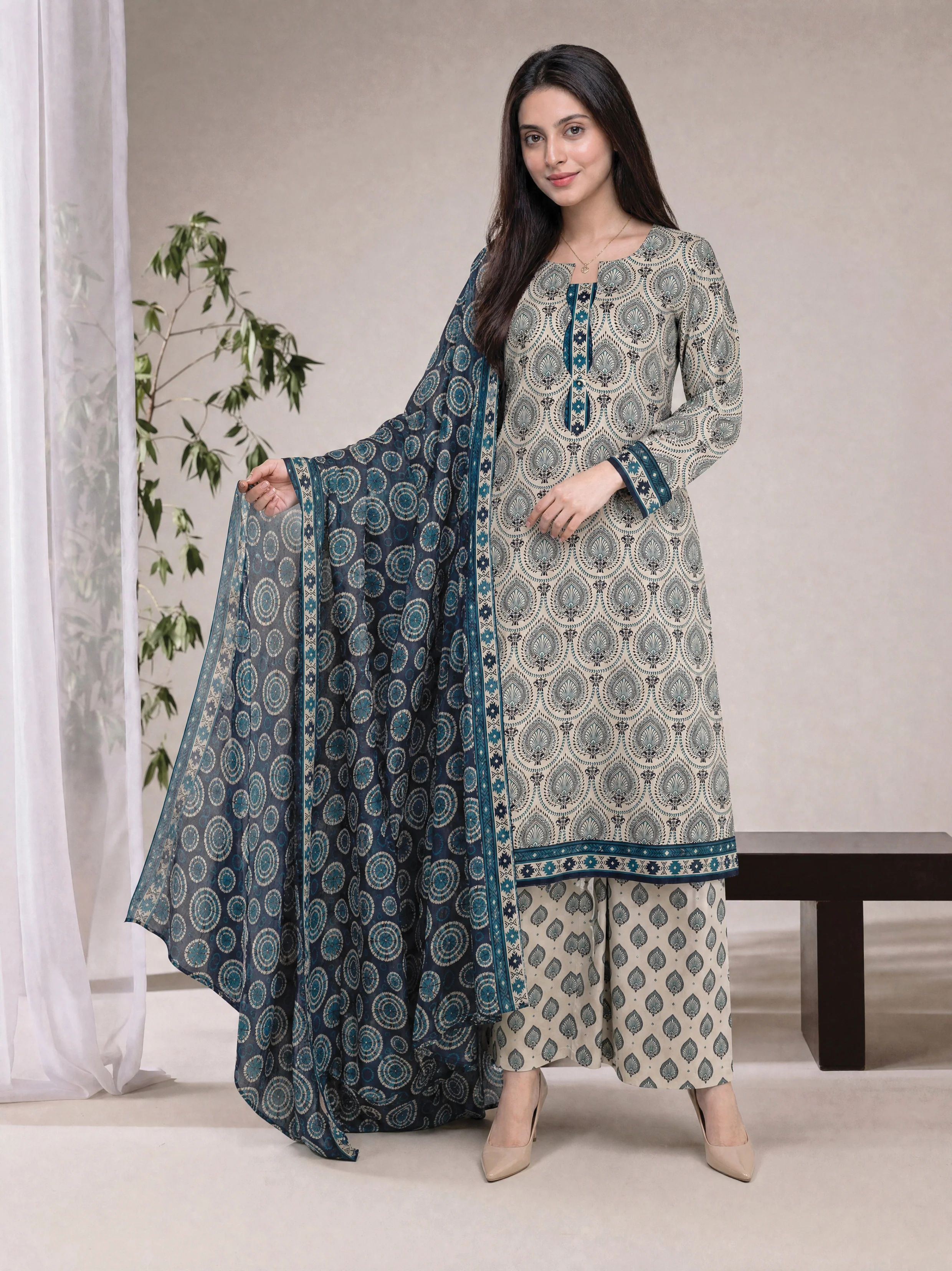 Sefa 3pcs Un-Stitched Printed Lawn [D-4136]