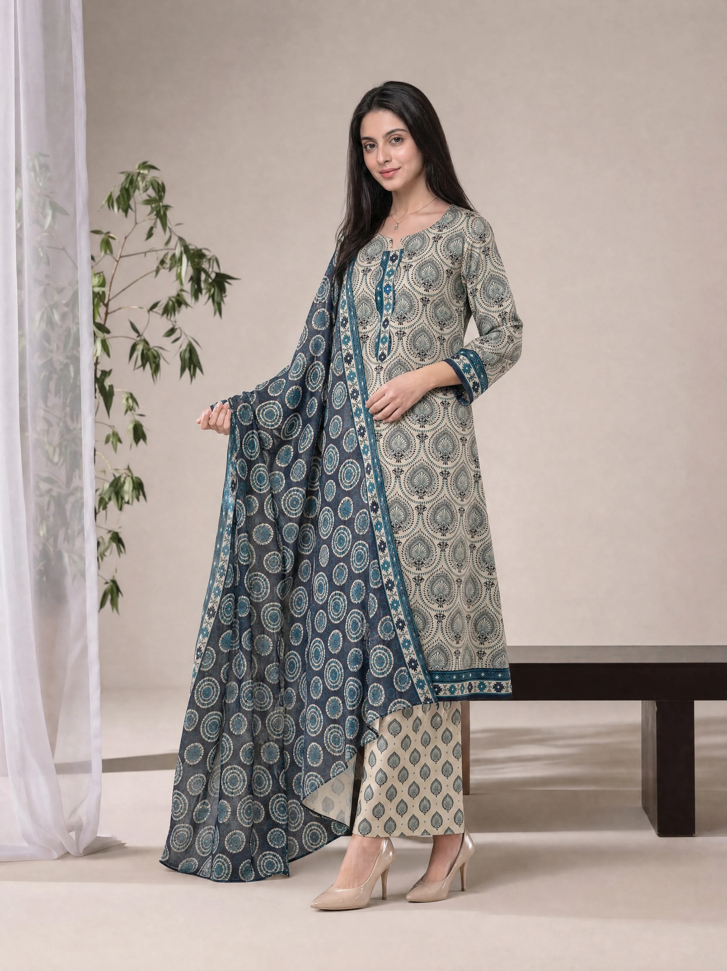 Sefa 3pcs Un-Stitched Printed Lawn [D-4136] - Image 3
