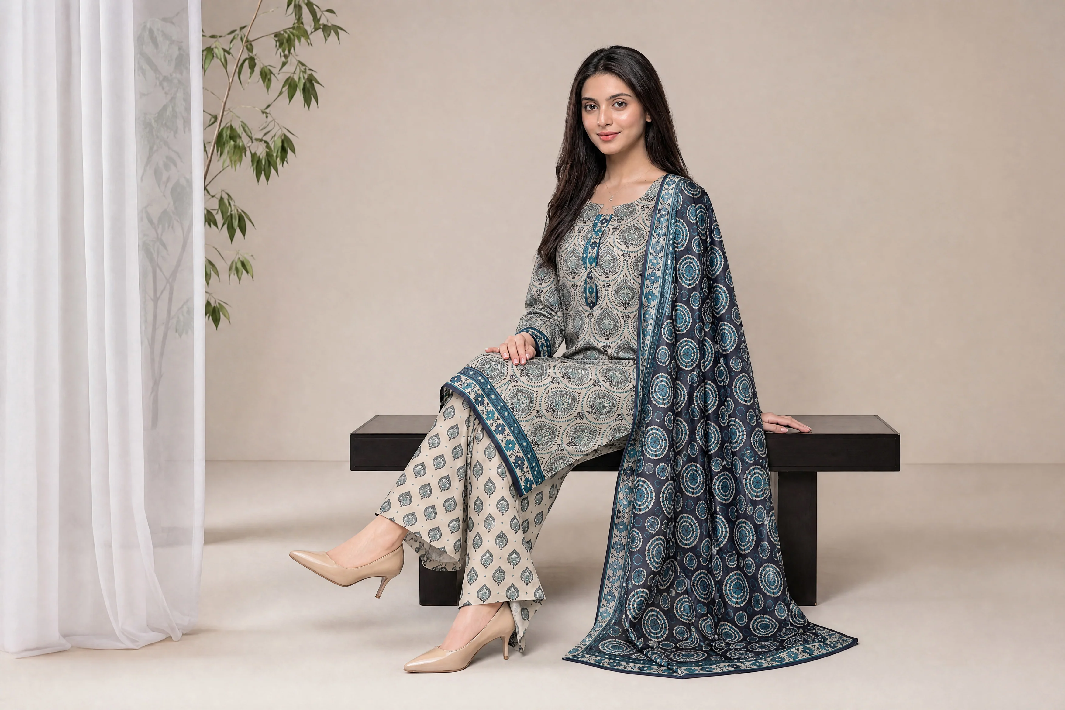 Sefa 3pcs Un-Stitched Printed Lawn [D-4136] - Image 4