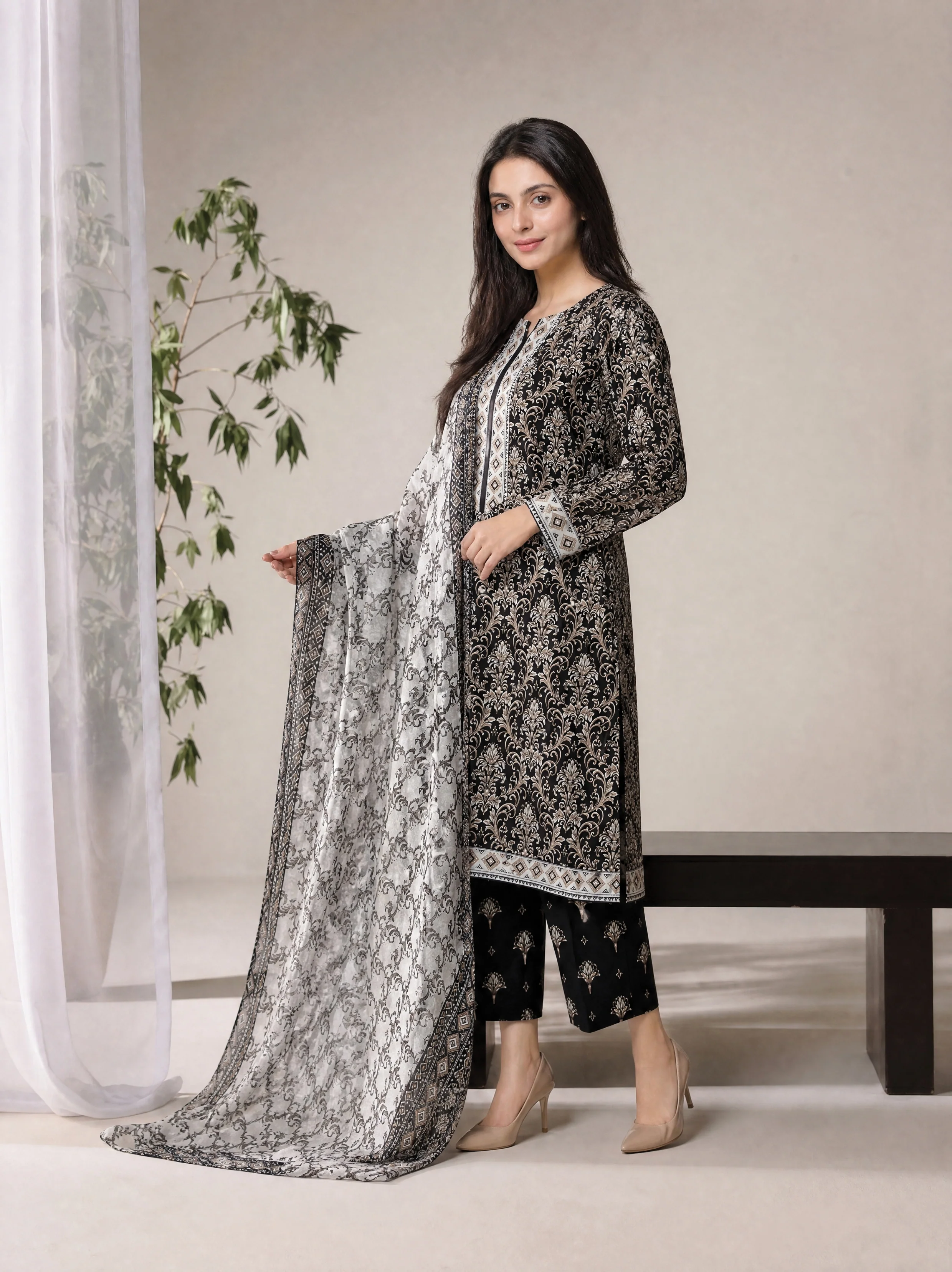 Sefa 3pcs Un-Stitched Printed Lawn [D-4138] - Image 3