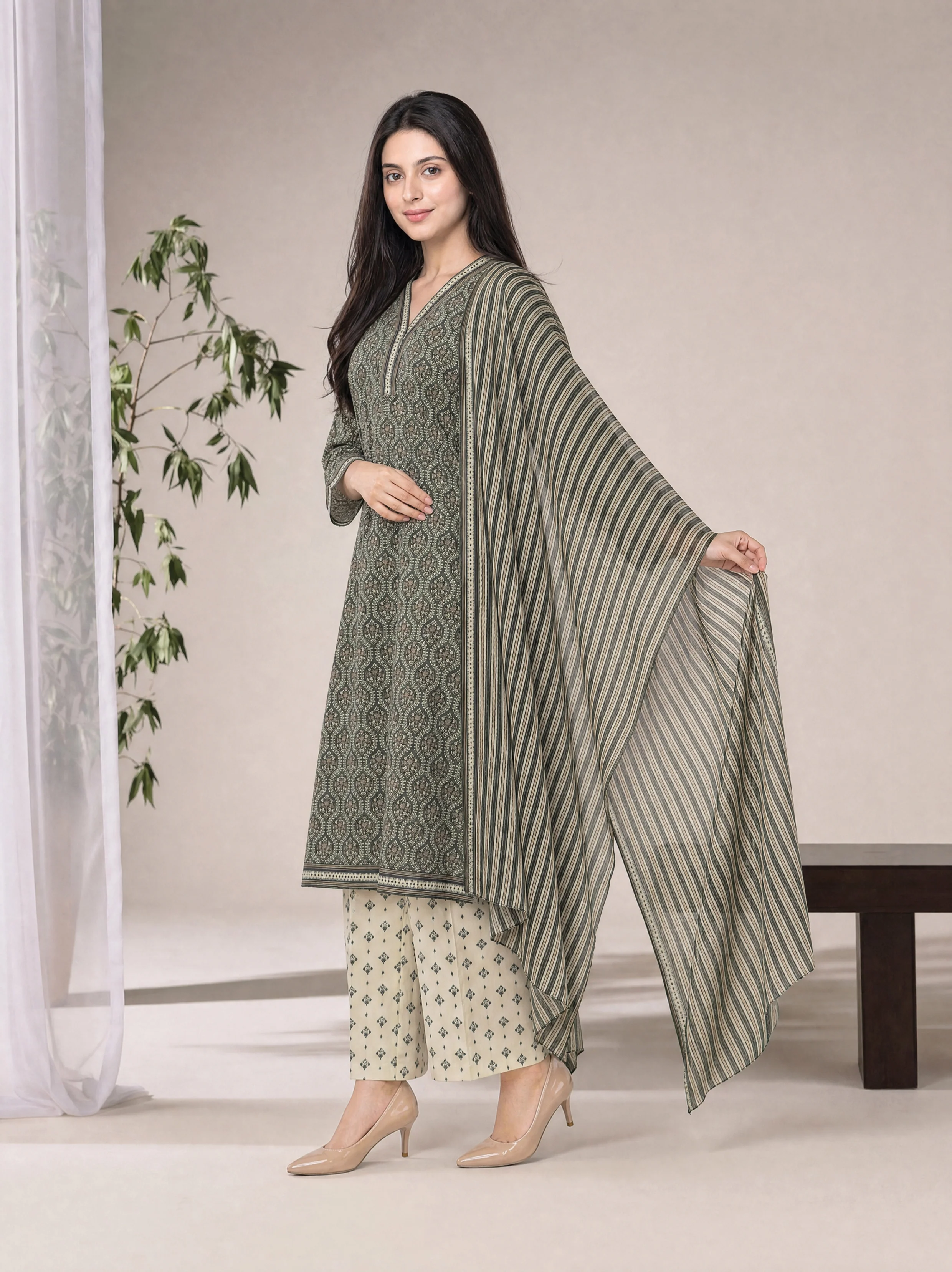 Sefa 3pcs Un-Stitched Printed Lawn [D-4142] - Image 3