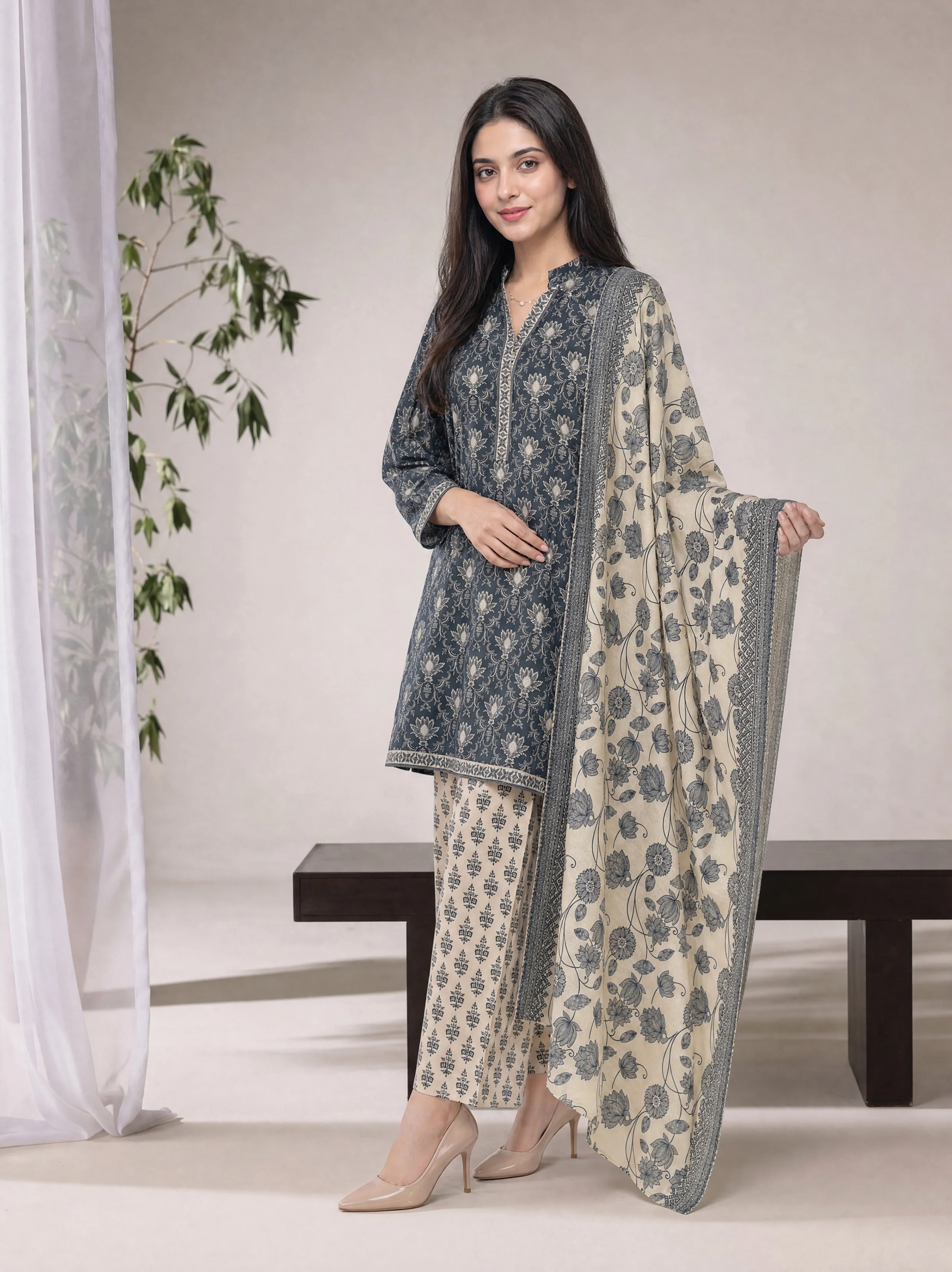 Sefa 3pcs Un-Stitched Printed Lawn [D-4143] - Image 3