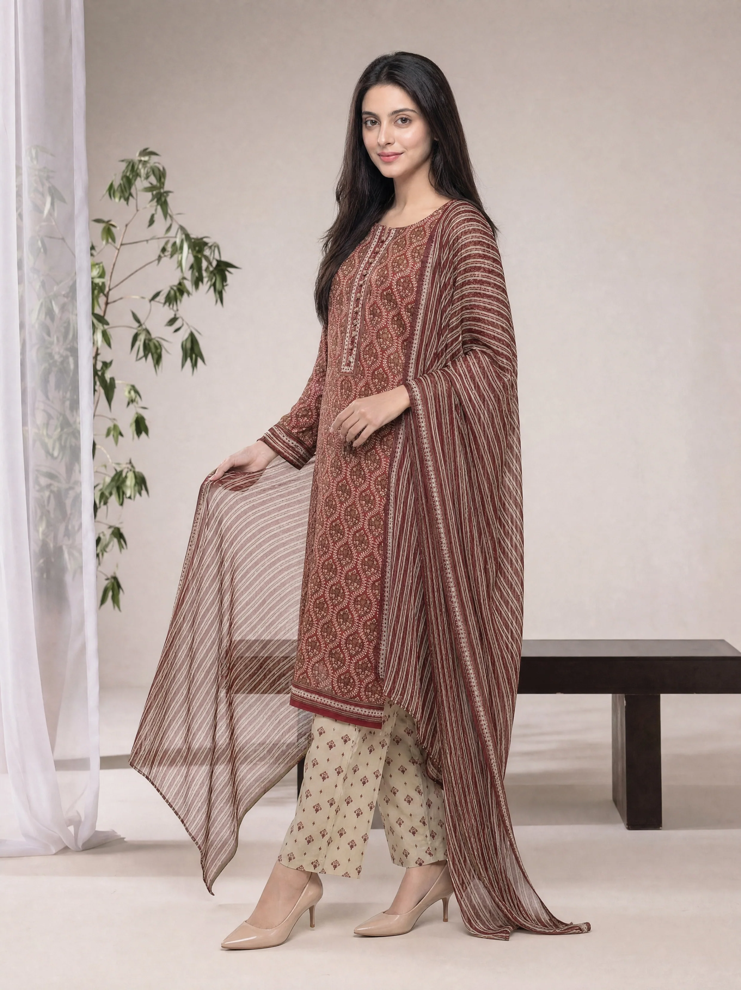 Sefa 3pcs Un-Stitched Printed Lawn [D-4144] - Image 3