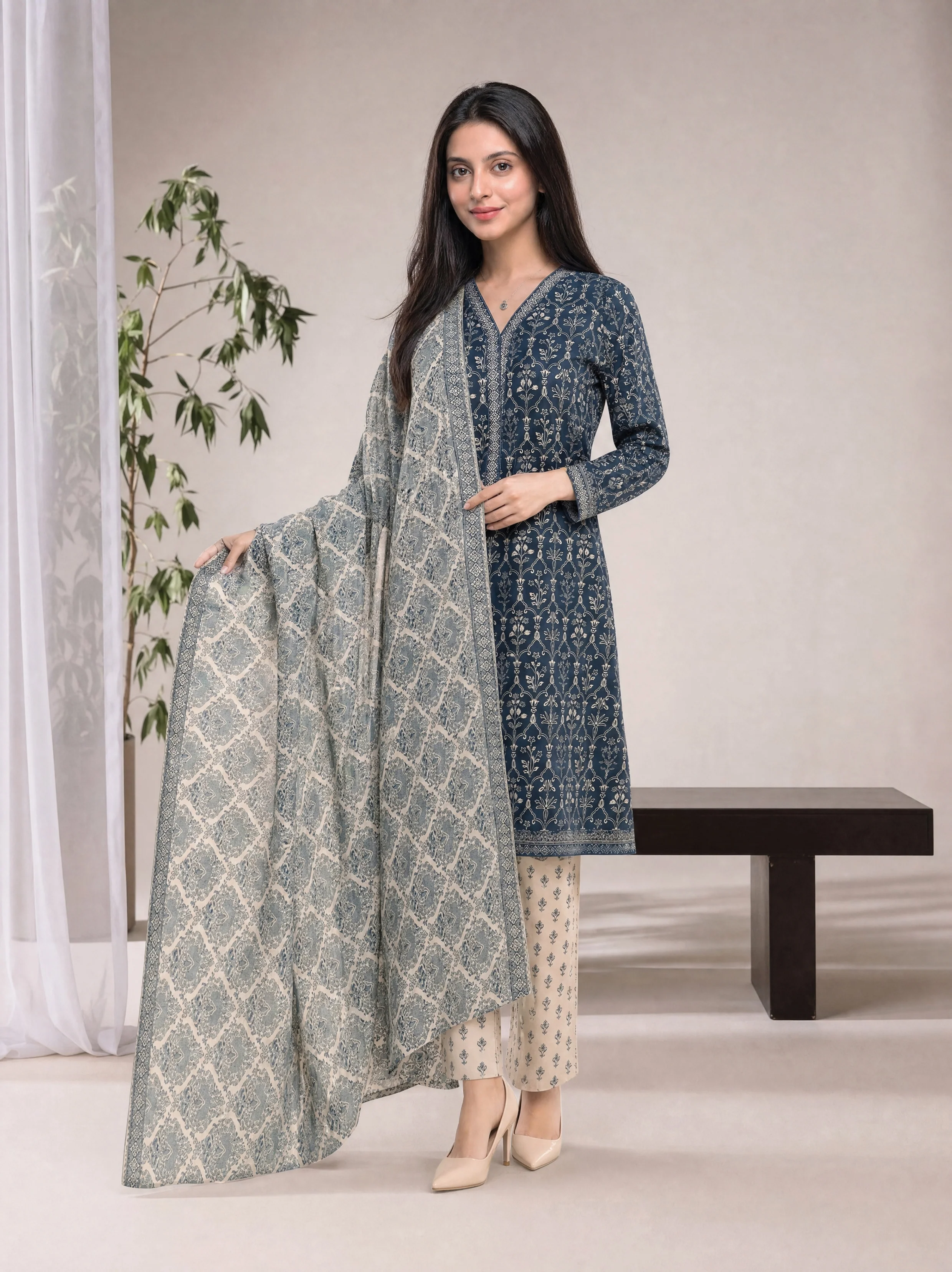 Sefa 3pcs Un-Stitched Printed Lawn [D-4145]