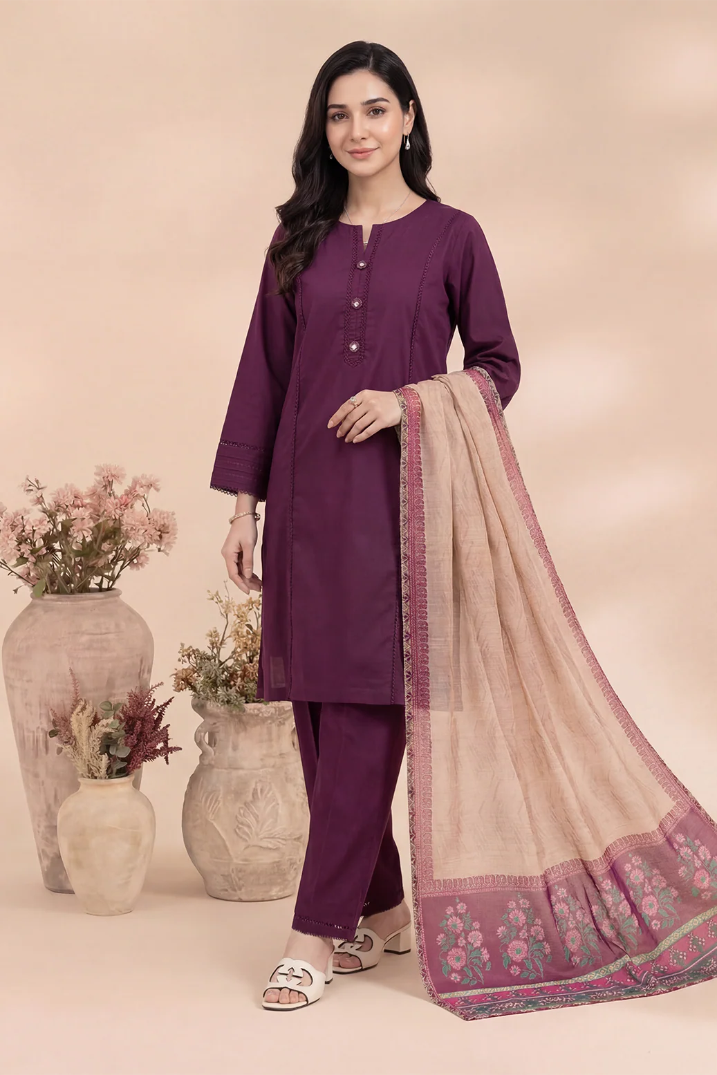 Guldaan 3pcs Stitched Solid Cotton [D-4208]