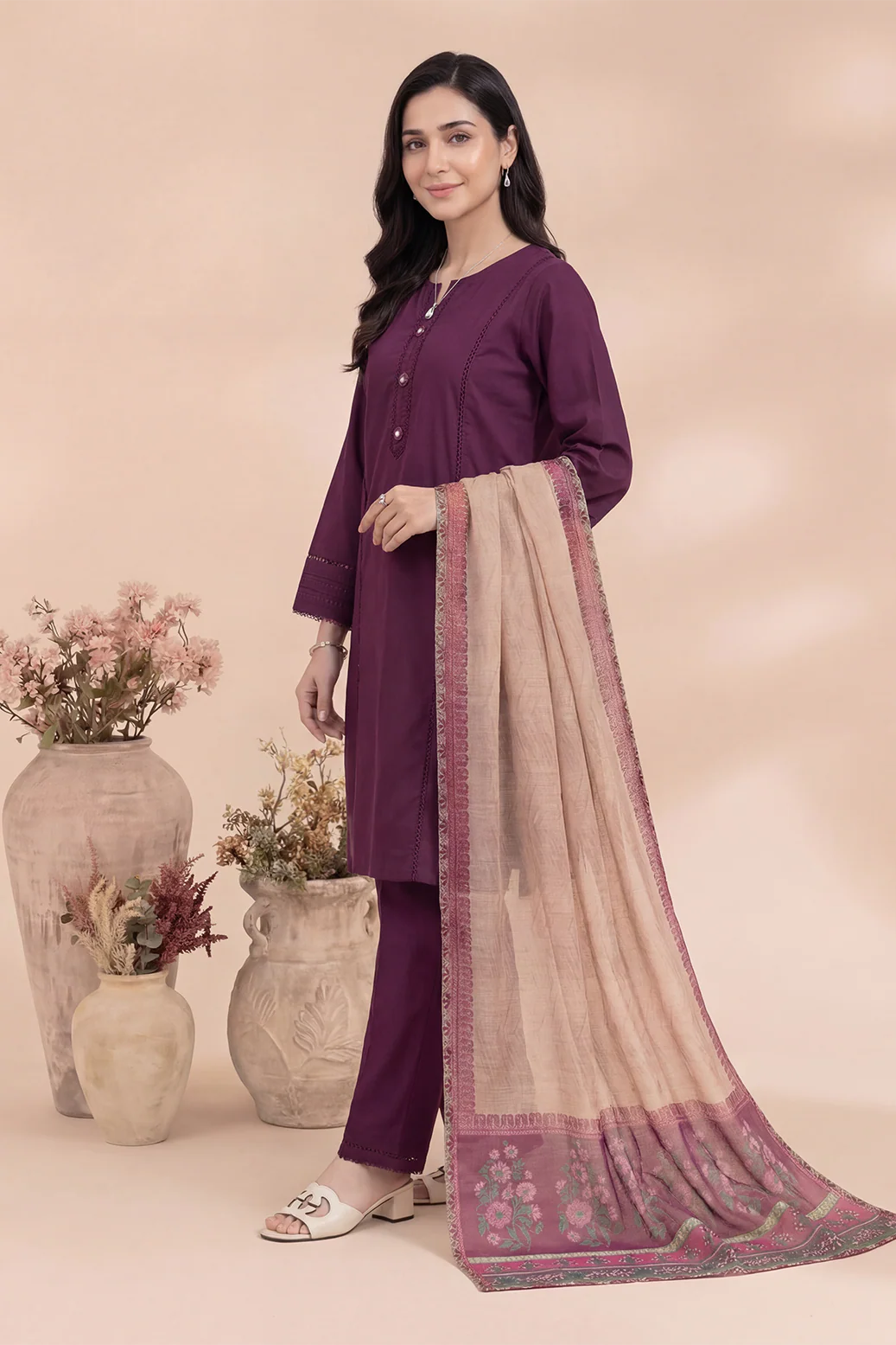 Guldaan 3pcs Stitched Solid Cotton [D-4208] - Image 2