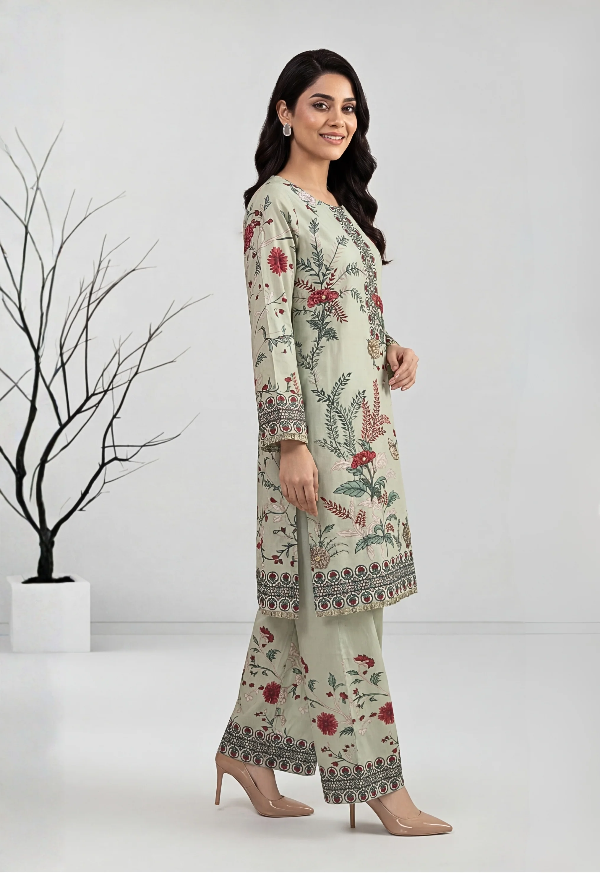 Aura 2pcs Stitched Emb Printed Swiss [D-4327] - Image 3