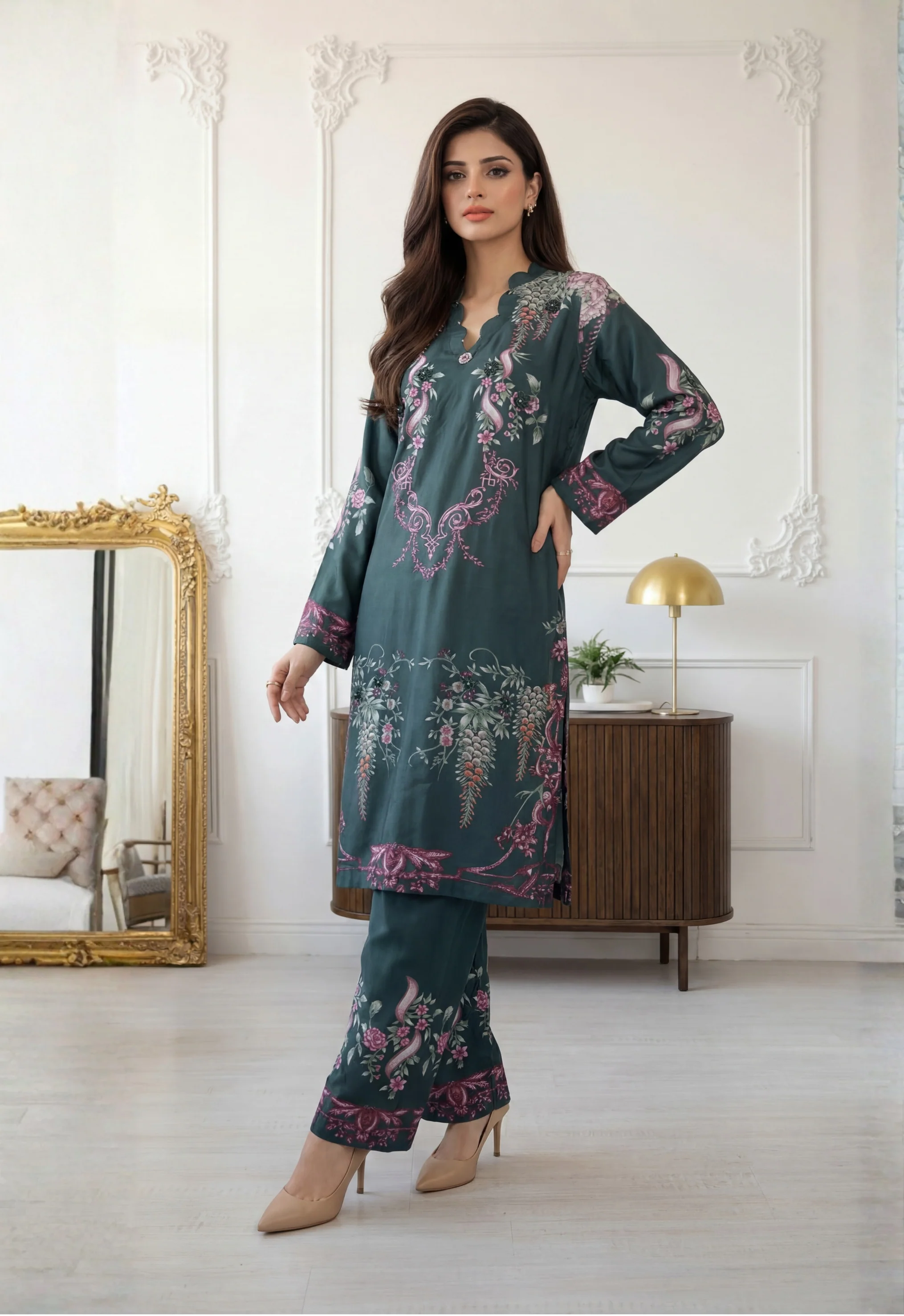 Naura 2pcs Stitched Emb Printed Swiss [D-4332]