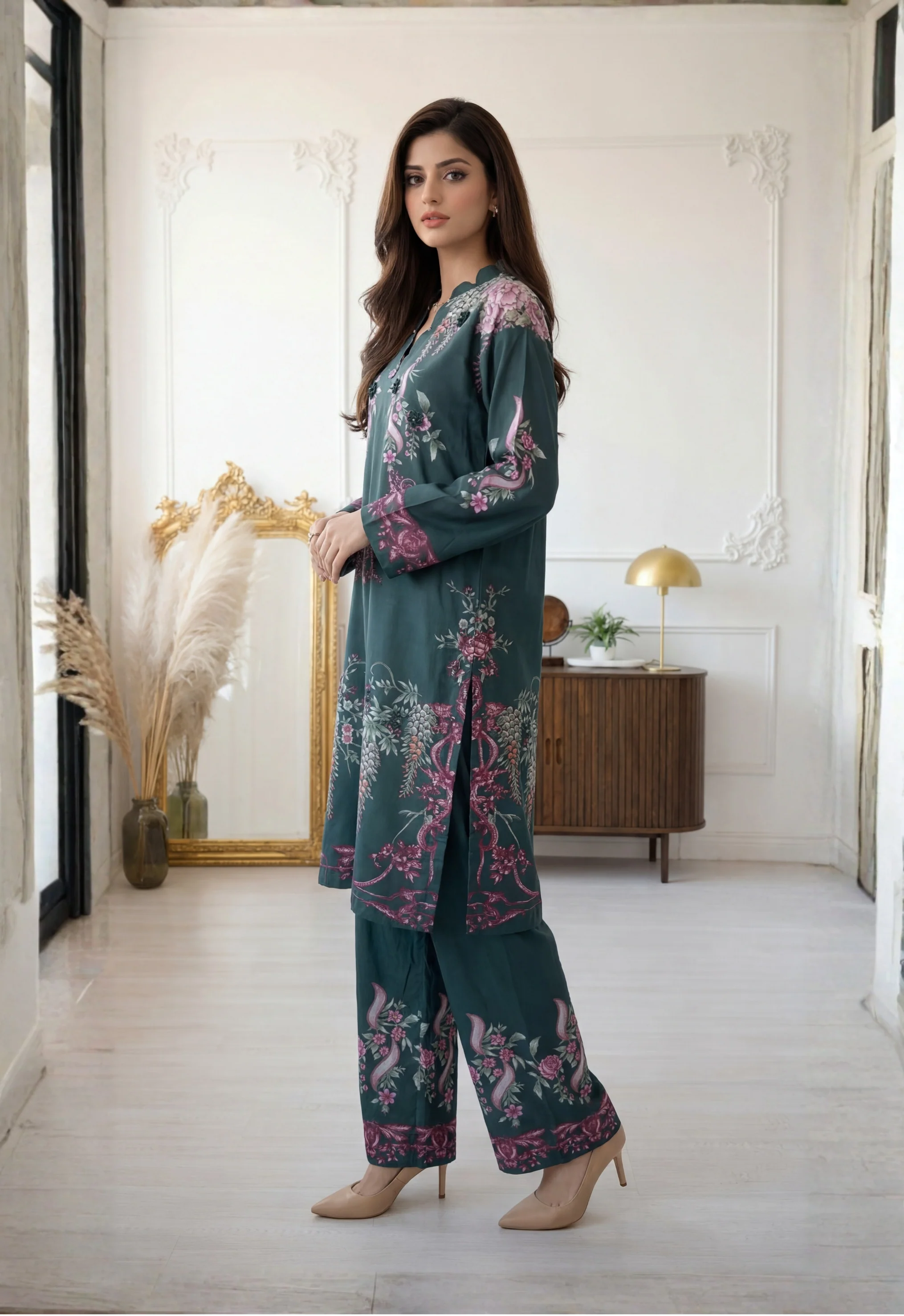 Naura 2pcs Stitched Emb Printed Swiss [D-4332] - Image 2