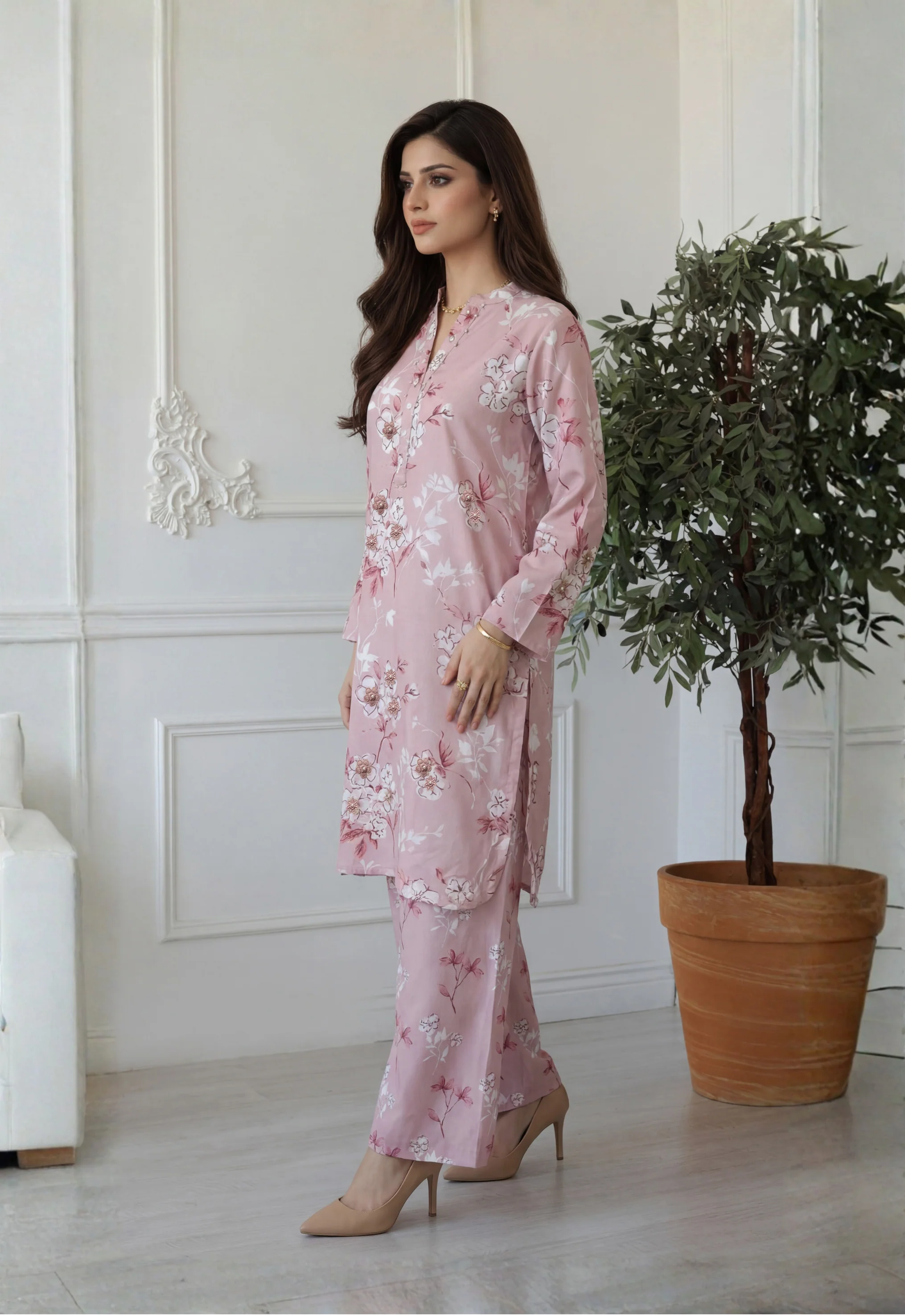 Naura 2pcs Stitched Emb Printed Swiss [D-4336] - Image 2