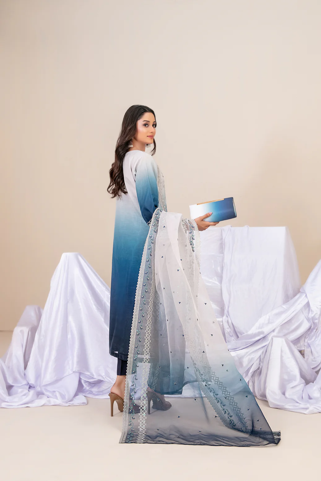 Guzarish With Clutch 3pcs Semi-Stitched Fancy Emb Organza  [D-4442] - Image 2