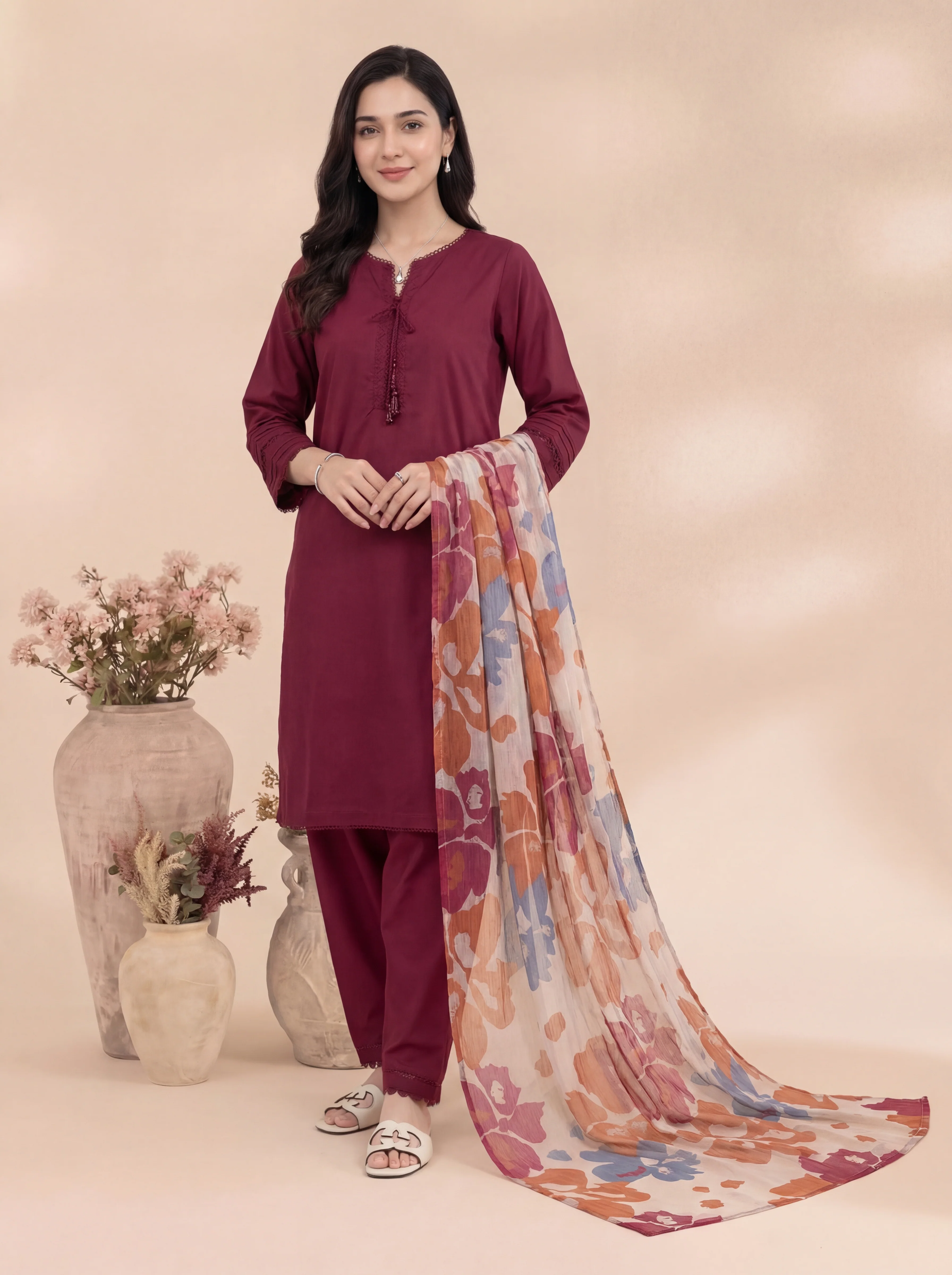 Guldaan 3pcs Stitched Solid Cotton [D-4486]