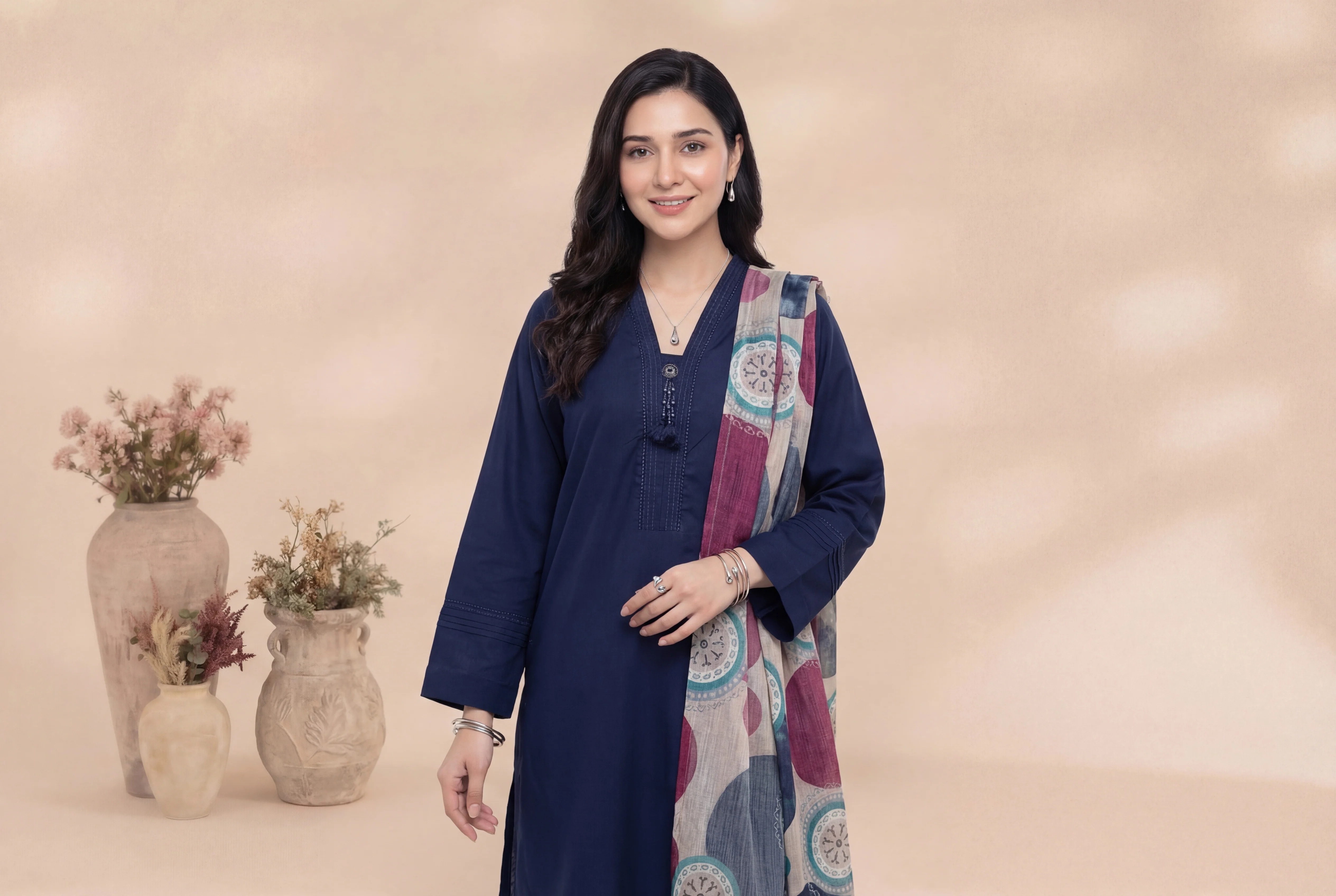 Guldaan 3pcs Stitched Solid Cotton [D-4487] - Image 3