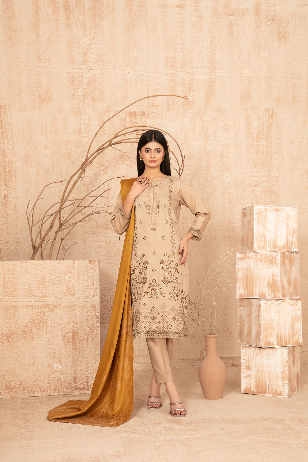 Suha 3pcs Un-Stitched Emb Viscose [D-4957]