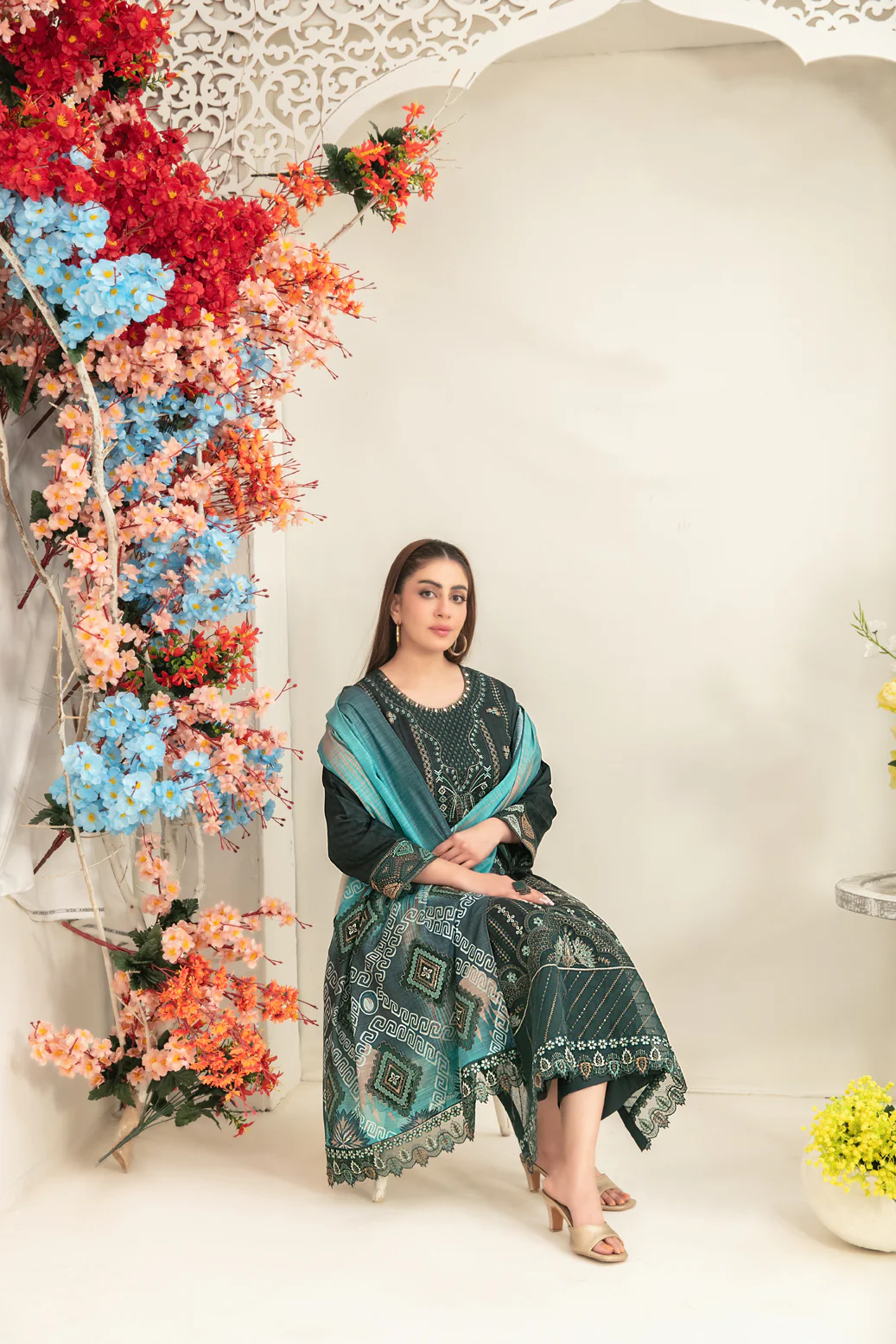 Ziya 3pcs Semi-Stitched Emb Viscose [D-5252] - Image 3