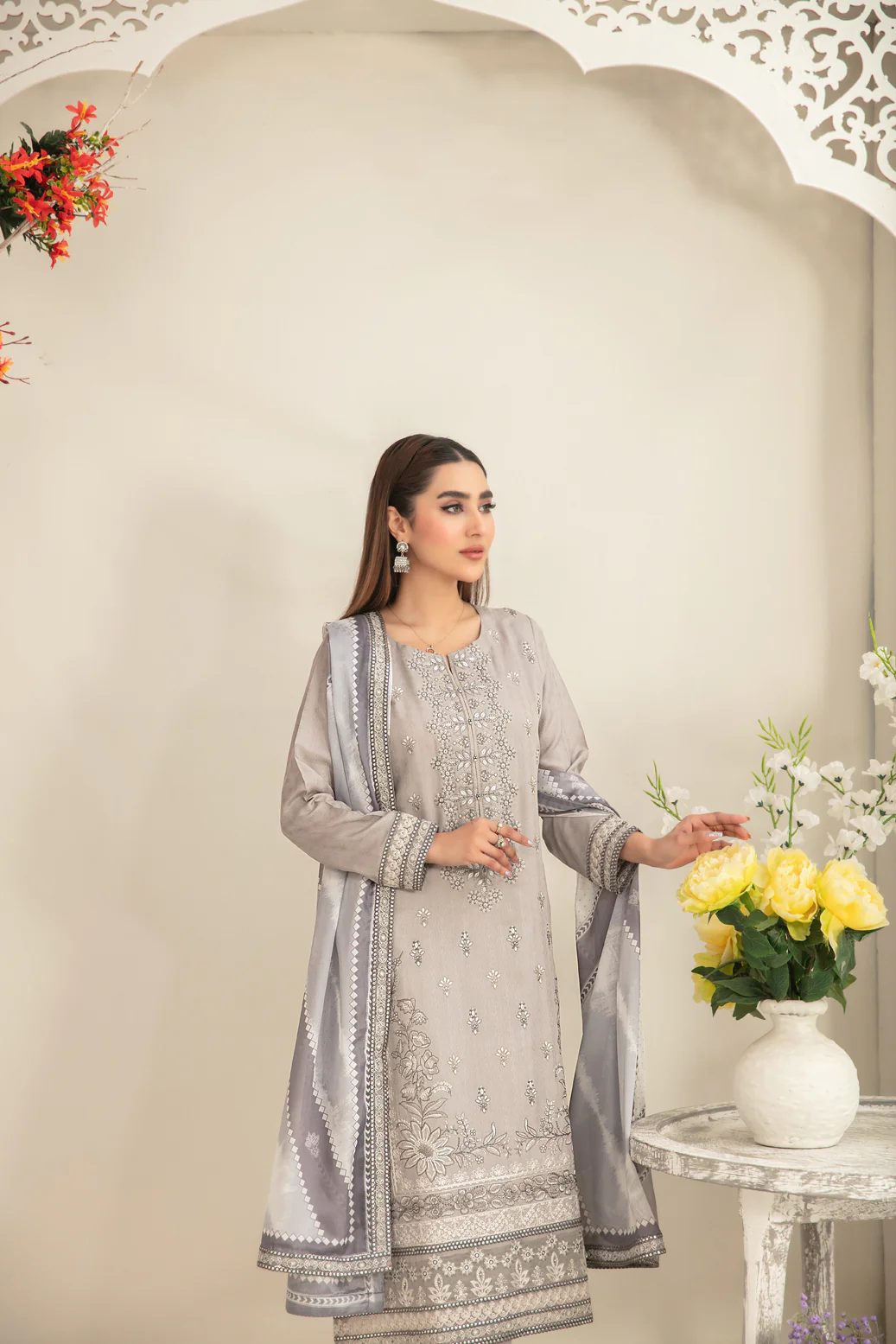 Ziya 3pcs Semi-Stitched Emb Viscose [D-5253] - Image 3