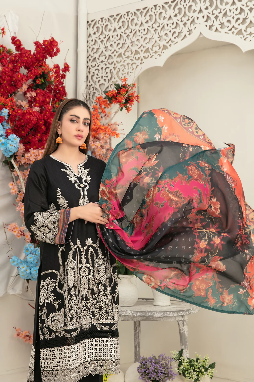 Ziya 3pcs Semi-Stitched Emb Viscose [D-5257] - Image 3