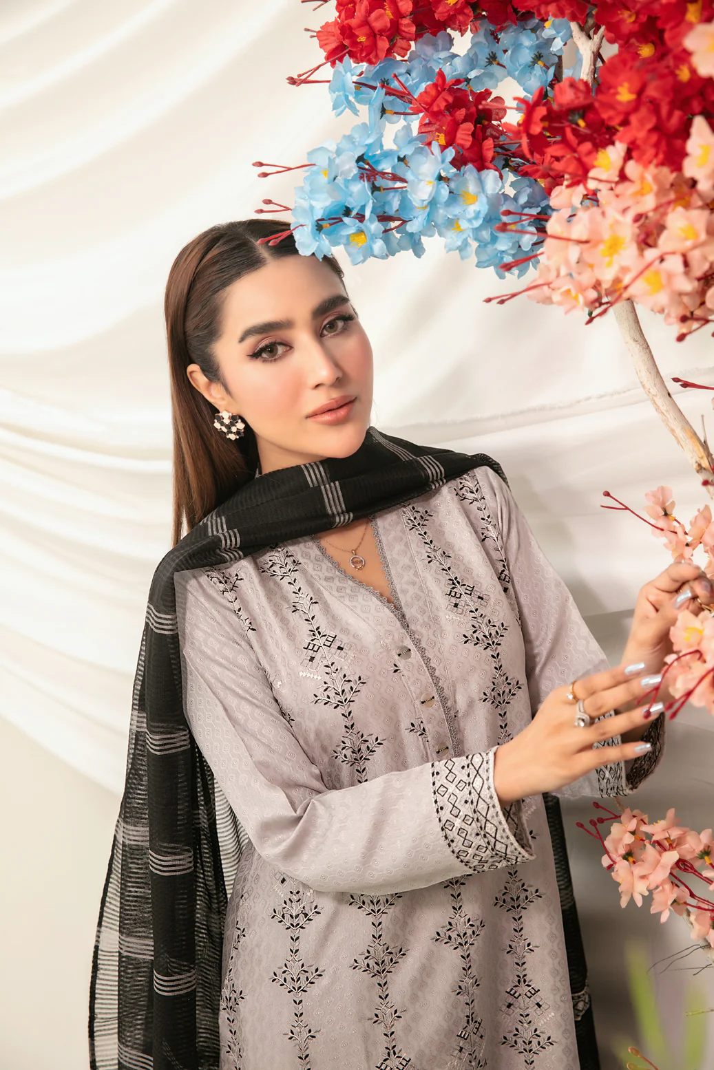 Ziya 3pcs Semi-Stitched Emb Viscose [D-5260] - Image 3