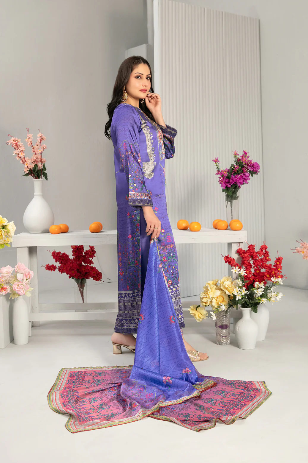 Fiorella 1-pcs Stitched Printed Silk [D-5555] - Image 2