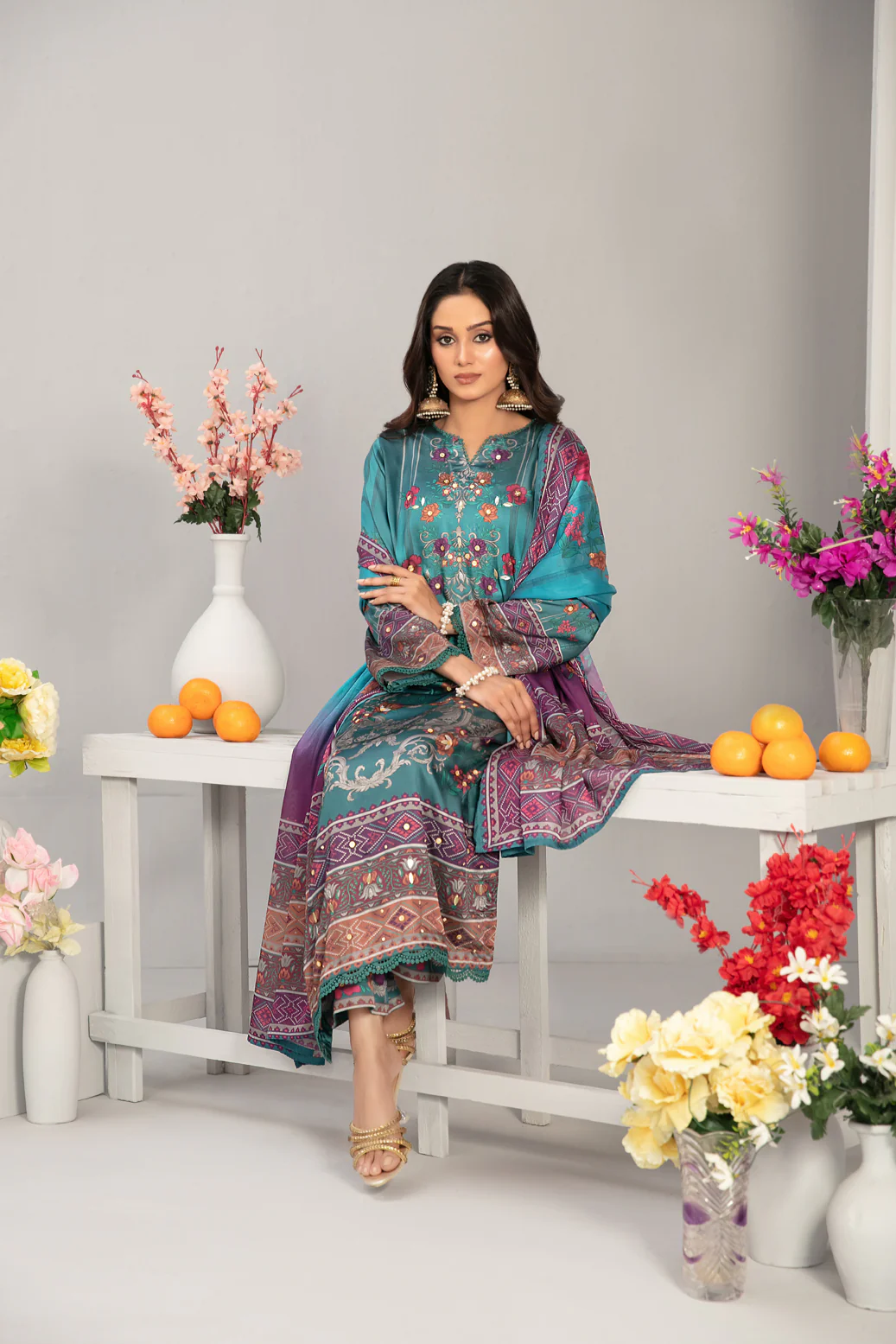 Fiorella 1-pcs Stitched Printed Silk [D-5557] - Image 3