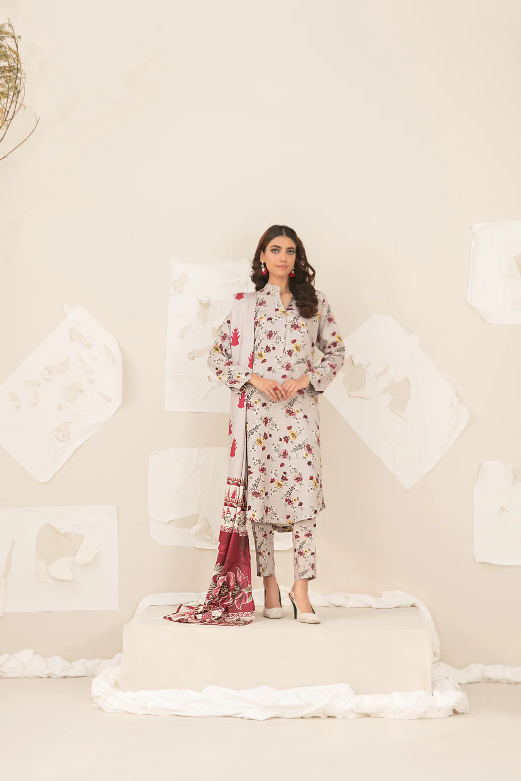 Permaz 3pcs Un-Stitched Exclusive Printed Leather Peach [D-5609]