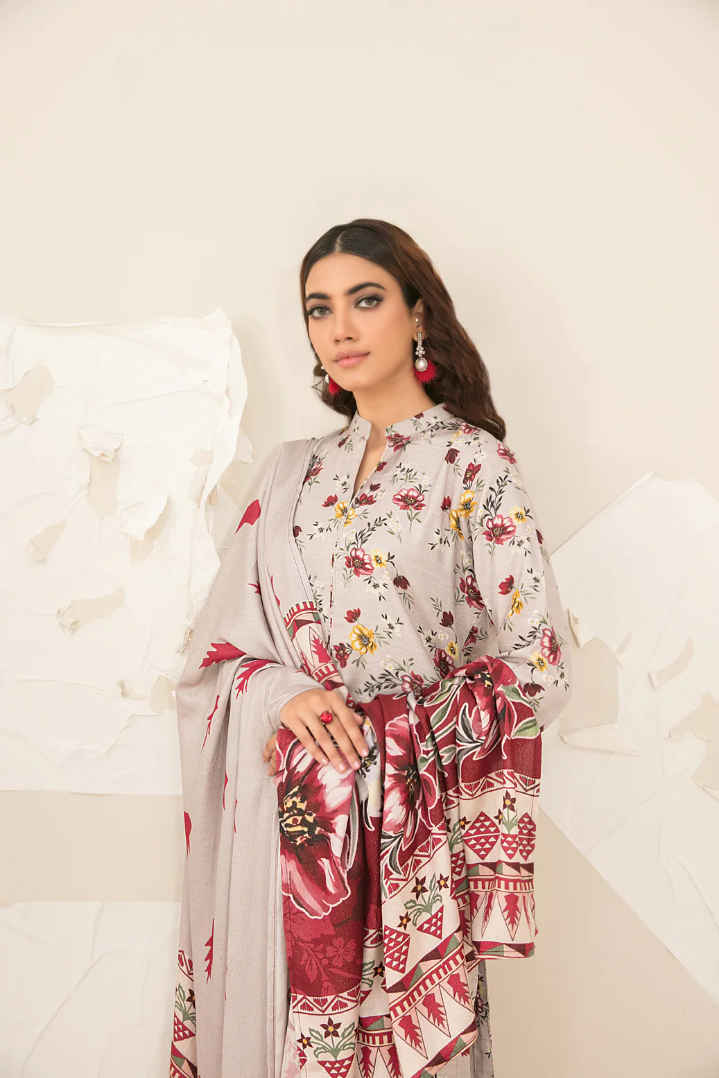 Permaz 3pcs Un-Stitched Exclusive Printed Leather Peach [D-5609] - Image 3