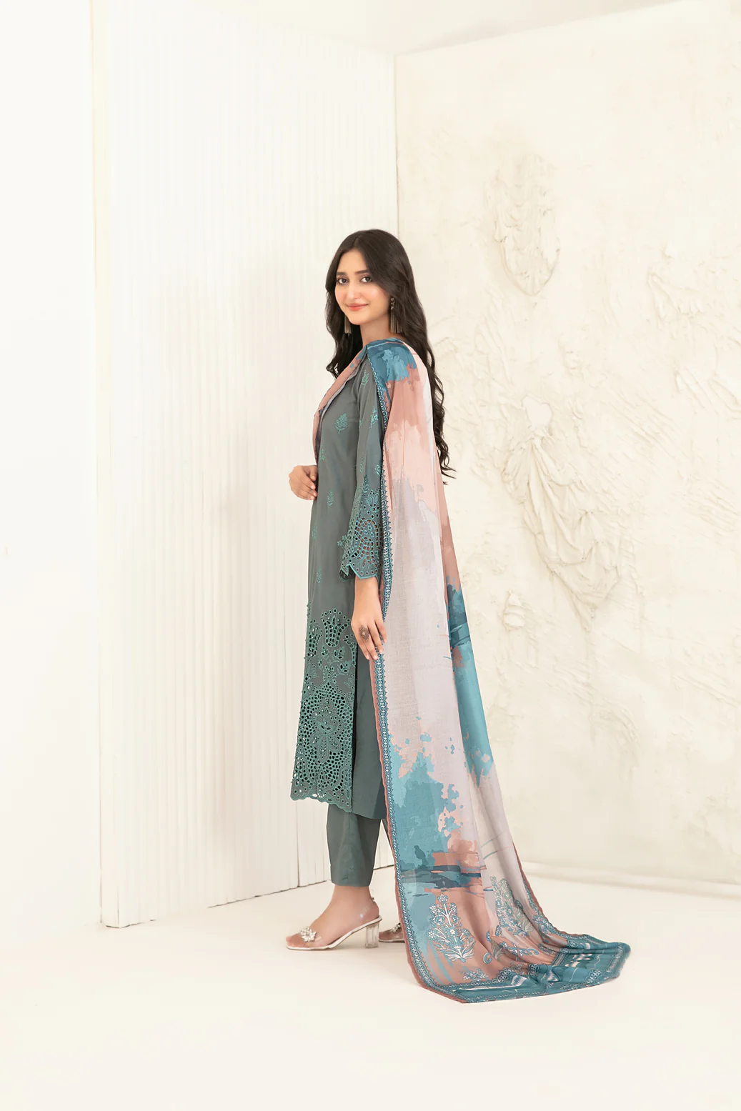 Riyana 3pcs Stitched Schiffli Emb Staple [D-5655] - Image 2