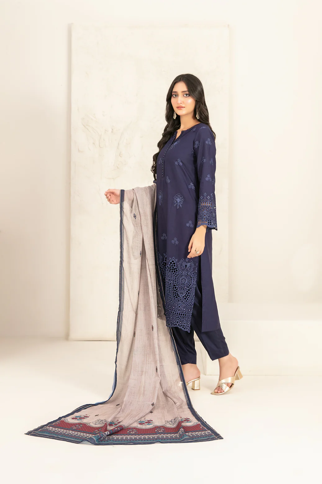 Riyana 3pcs Stitched Schiffli Emb Staple [D-5656] - Image 2