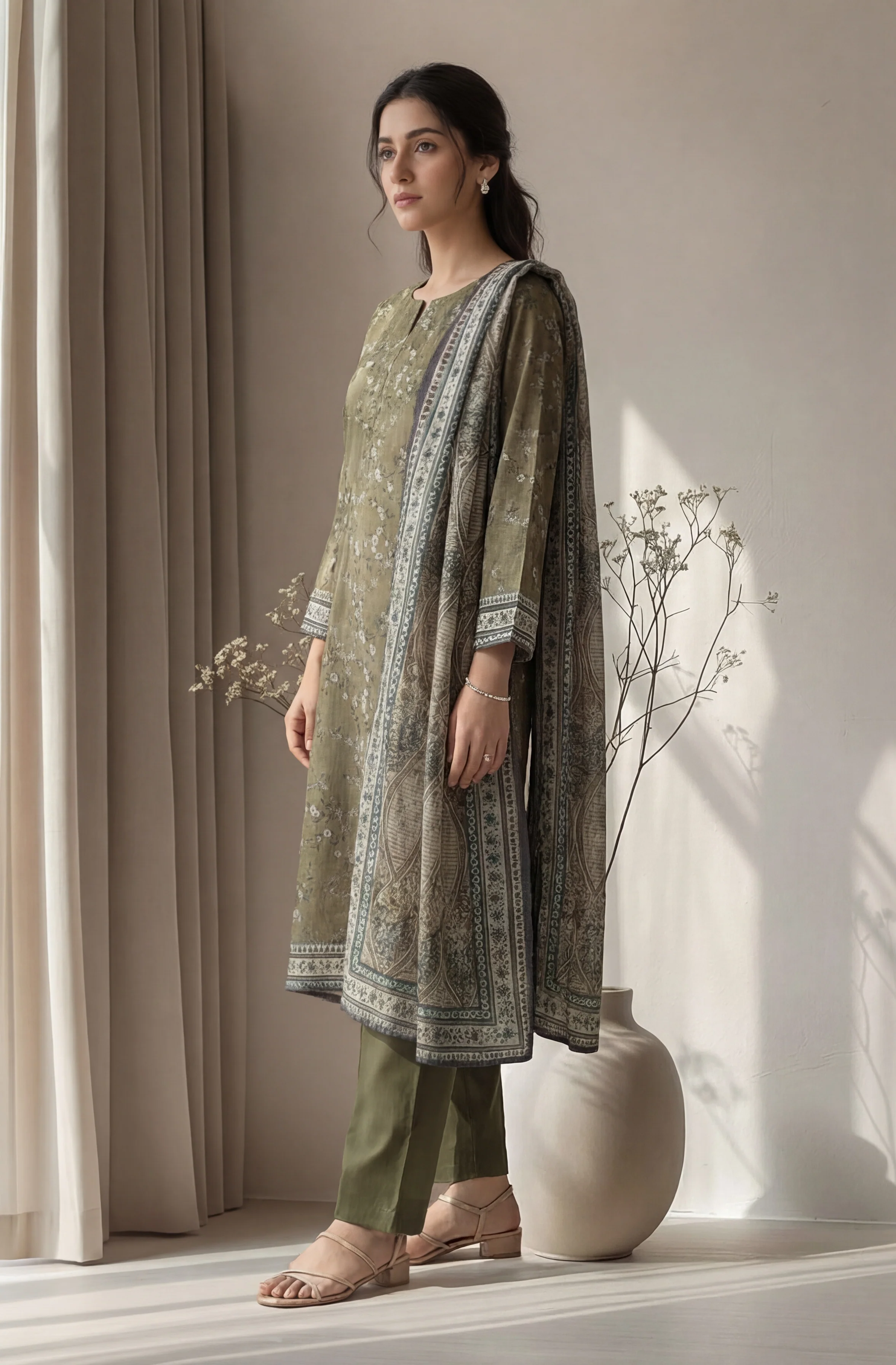 Zavia 3pcs Stitched Printed Khaddar [D-5717] - Image 2